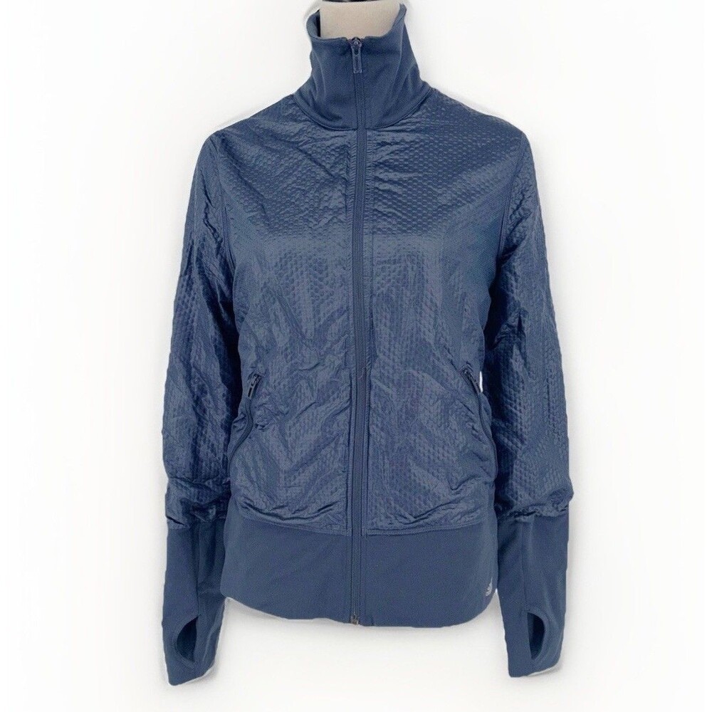 Adidas Jacket Women's Climacool Blue Full Zip Finger Holes Size Small Mock Neck